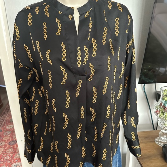 Zara Black and Gold Chain Pattern women Shirt size small - Picture 1 of 6
